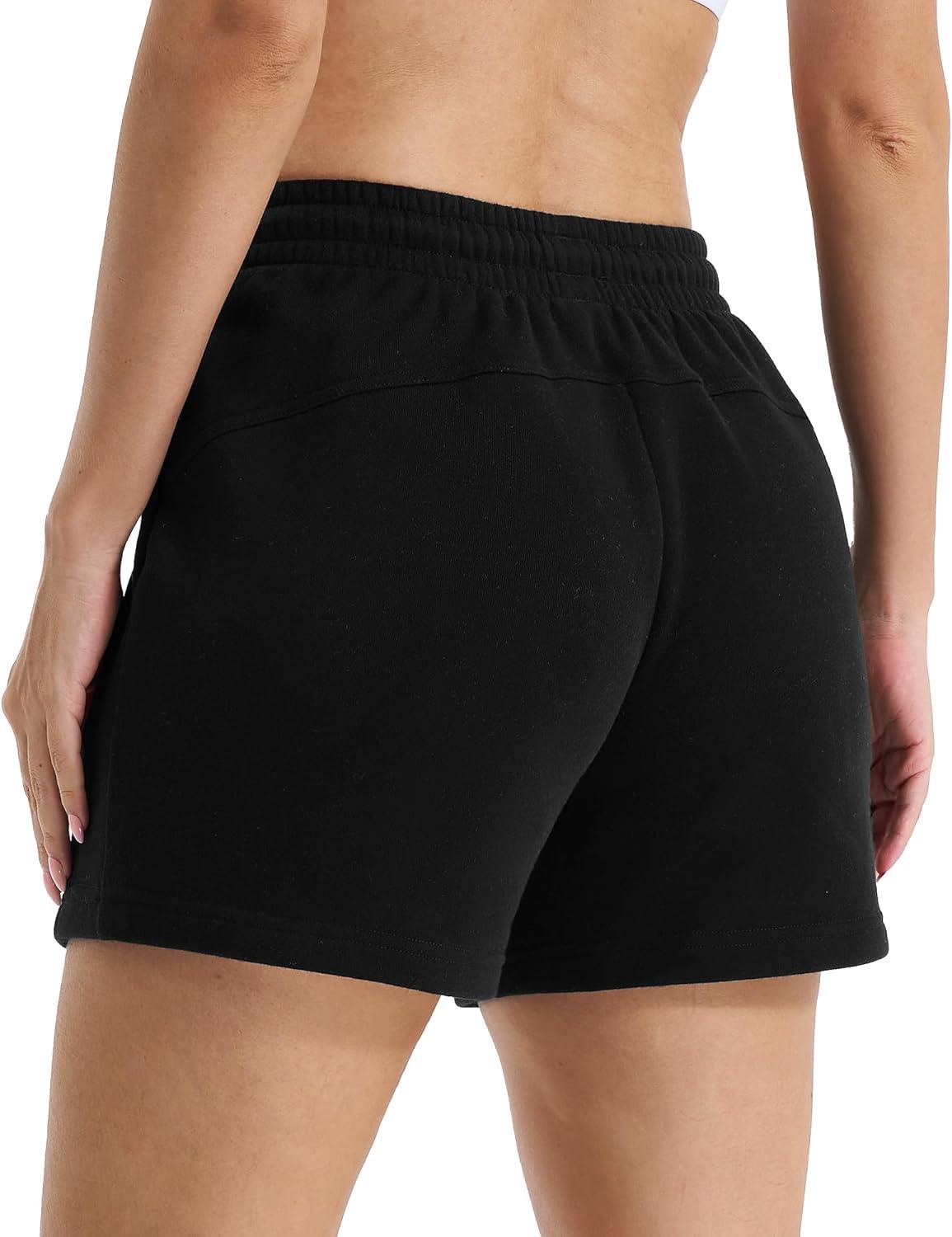 imageStelle Womens Drawstring Sweat Shorts Comfy Elastic Shorts Workout Lounge Shorts with PocketsBlack