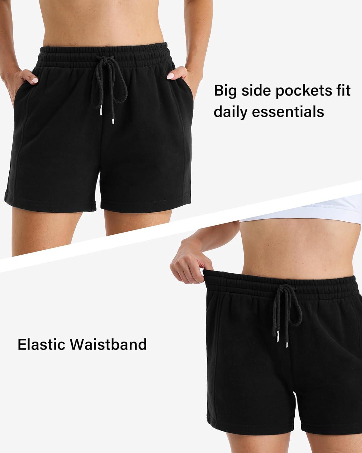imageStelle Womens Drawstring Sweat Shorts Comfy Elastic Shorts Workout Lounge Shorts with PocketsBlack