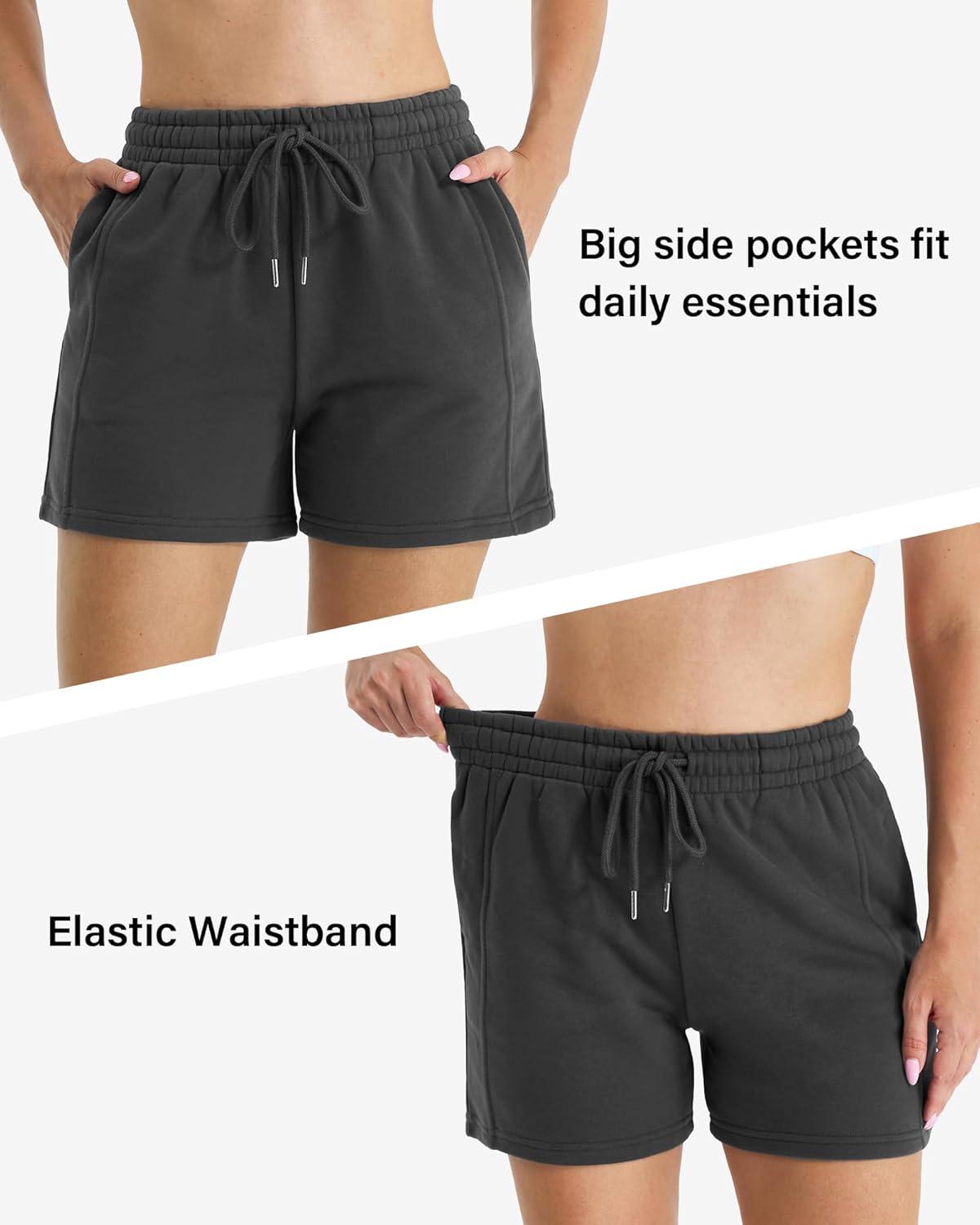 imageStelle Womens Drawstring Sweat Shorts Comfy Elastic Shorts Workout Lounge Shorts with PocketsCharcoal