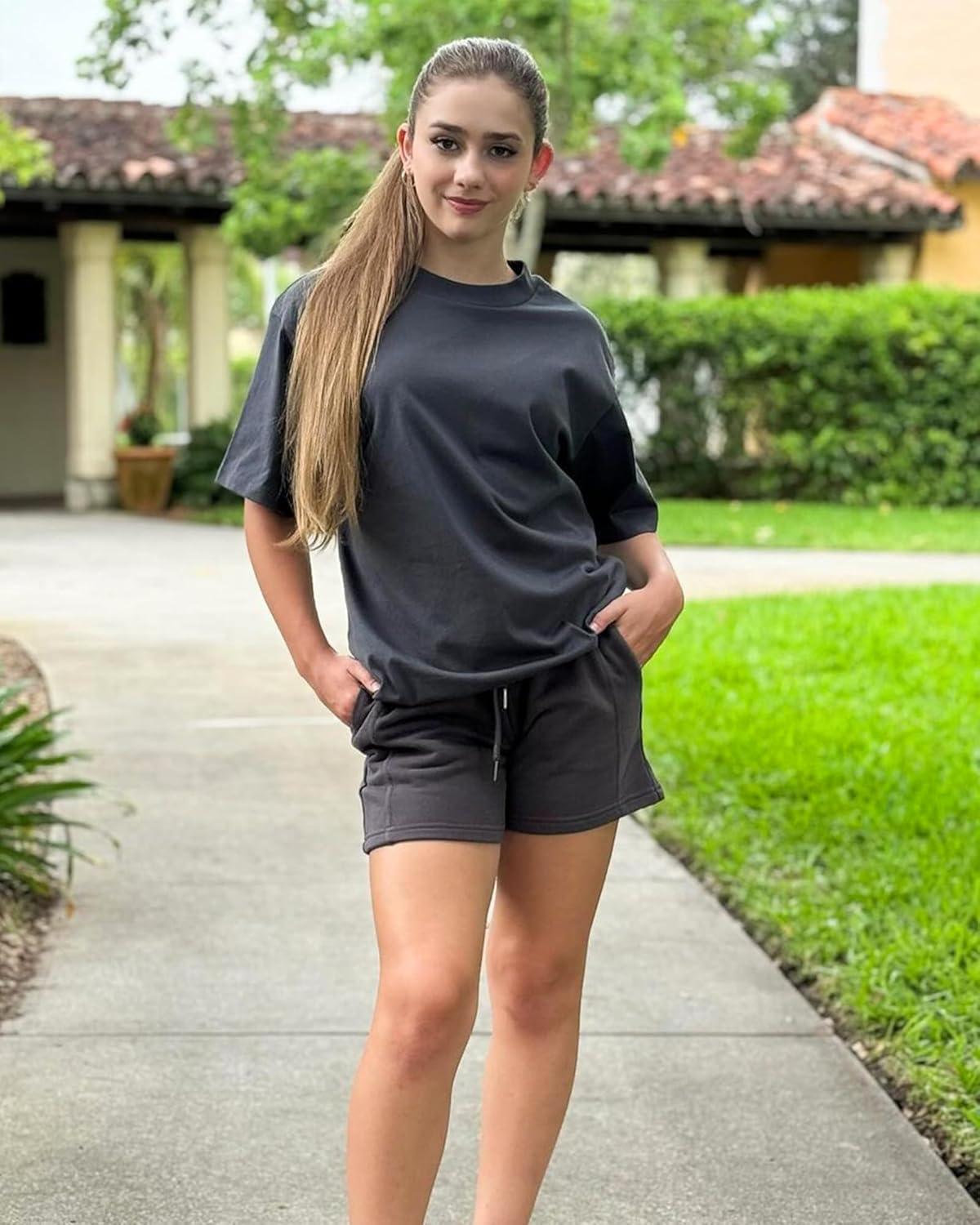 imageStelle Womens Drawstring Sweat Shorts Comfy Elastic Shorts Workout Lounge Shorts with PocketsCharcoal