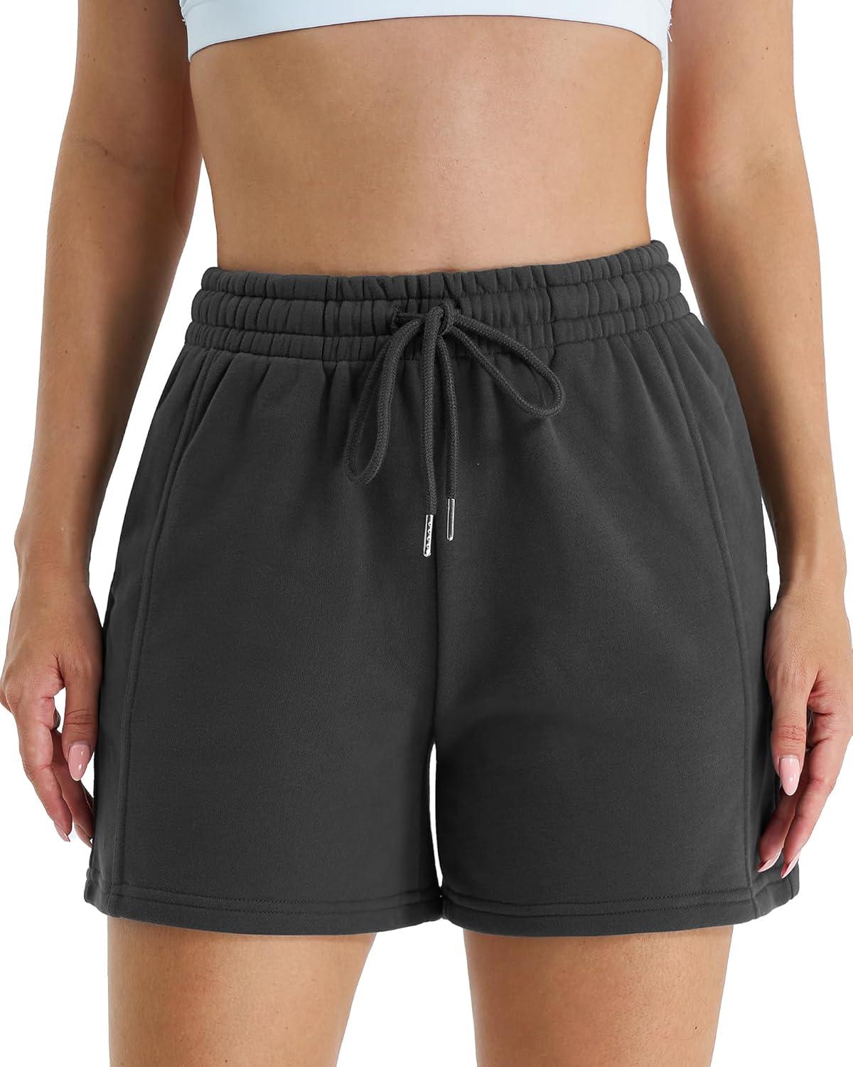 imageStelle Womens Drawstring Sweat Shorts Comfy Elastic Shorts Workout Lounge Shorts with PocketsCharcoal