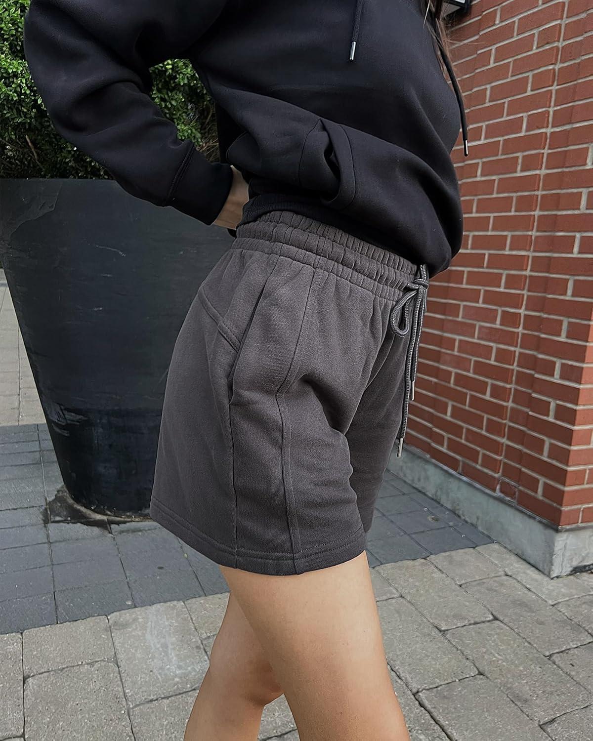 imageStelle Womens Drawstring Sweat Shorts Comfy Elastic Shorts Workout Lounge Shorts with PocketsCharcoal