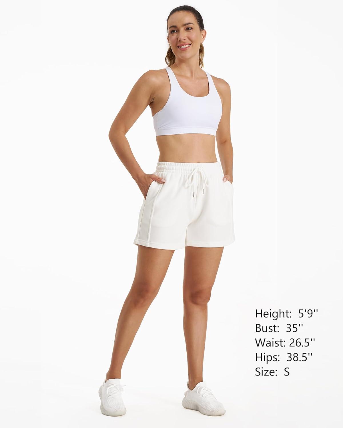 imageStelle Womens Drawstring Sweat Shorts Comfy Elastic Shorts Workout Lounge Shorts with PocketsIvory