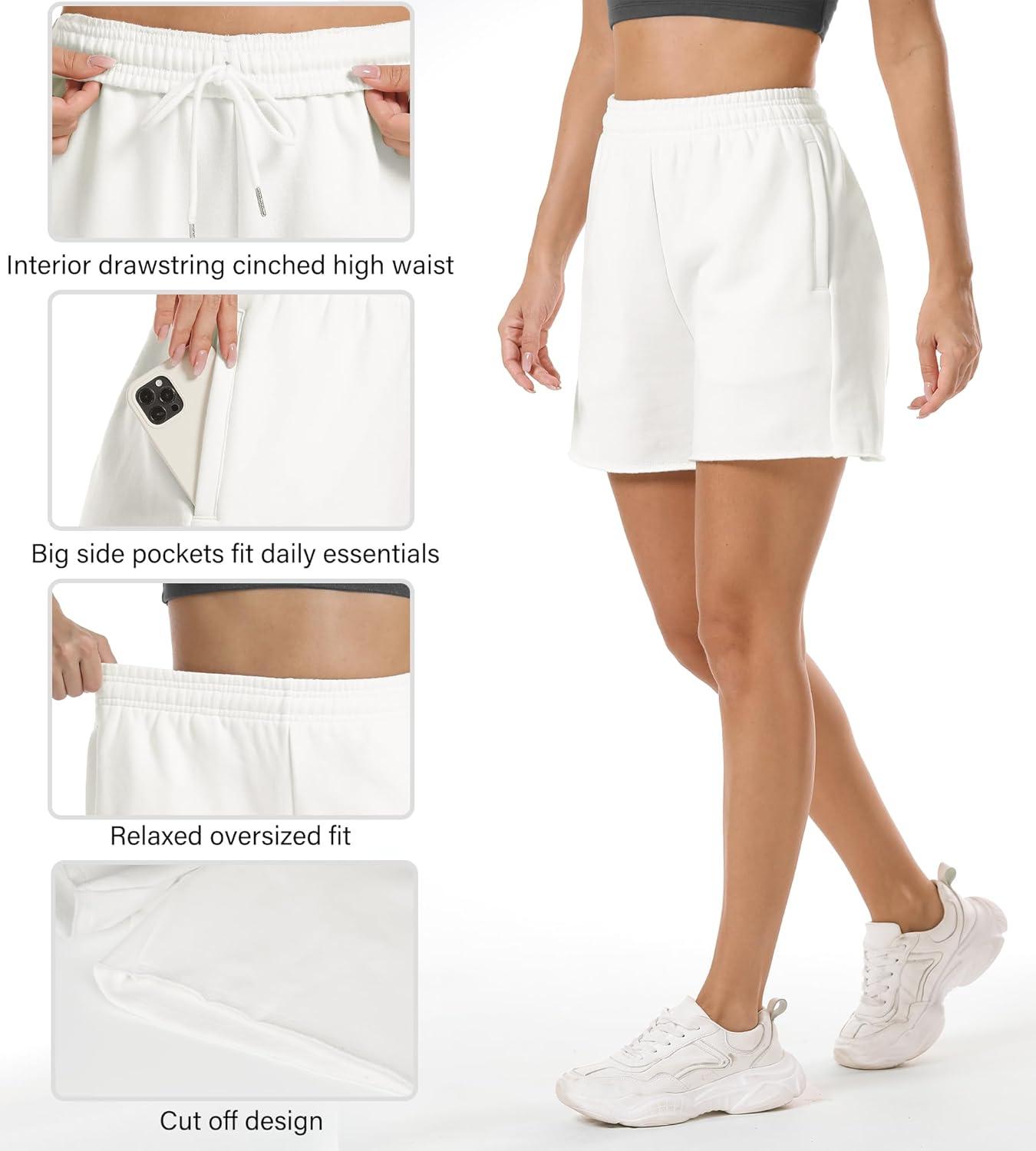 imageStelle Womens Drawstring Sweat Shorts Comfy Elastic Shorts Workout Lounge Shorts with PocketsIvory