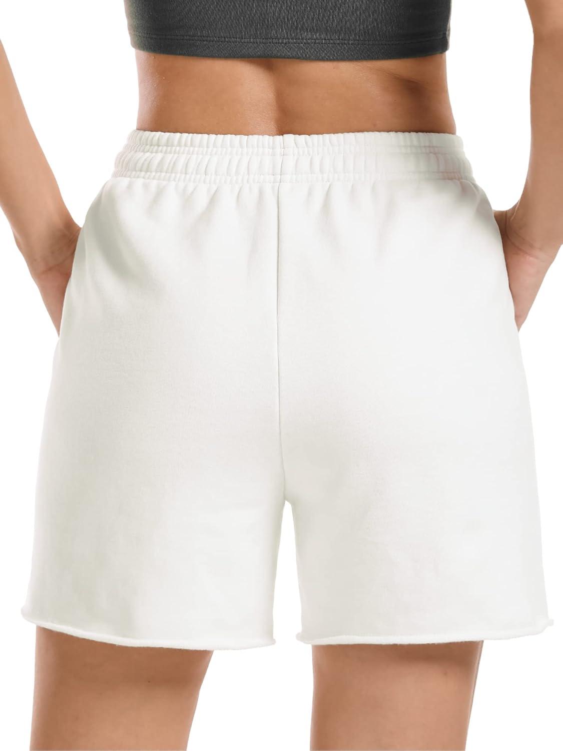 imageStelle Womens Drawstring Sweat Shorts Comfy Elastic Shorts Workout Lounge Shorts with PocketsIvory