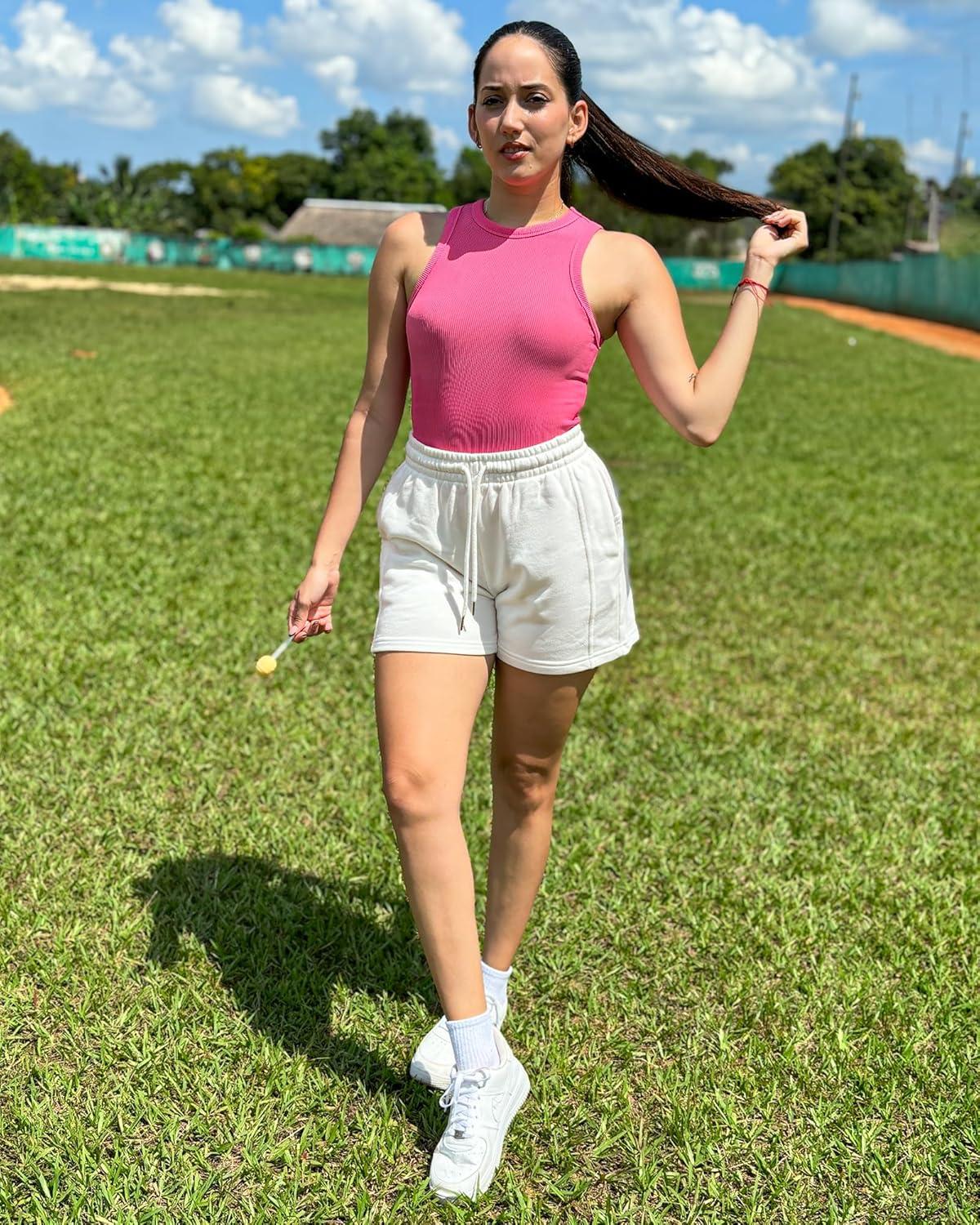 imageStelle Womens Drawstring Sweat Shorts Comfy Elastic Shorts Workout Lounge Shorts with PocketsIvory