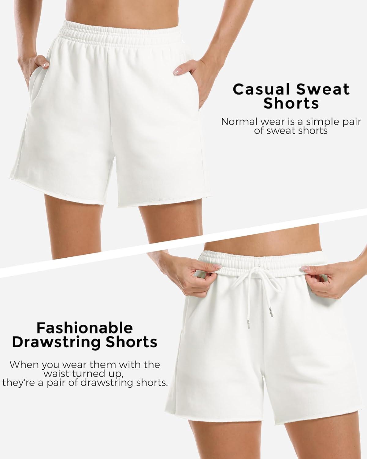 imageStelle Womens Drawstring Sweat Shorts Comfy Elastic Shorts Workout Lounge Shorts with PocketsIvory