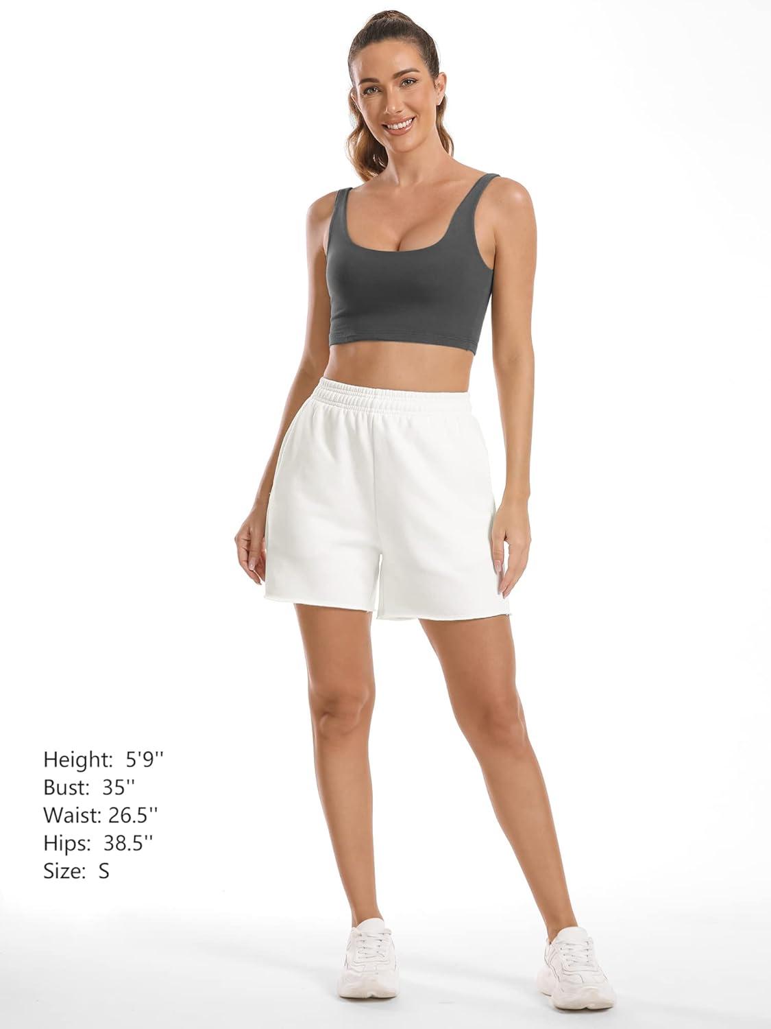 imageStelle Womens Drawstring Sweat Shorts Comfy Elastic Shorts Workout Lounge Shorts with PocketsIvory