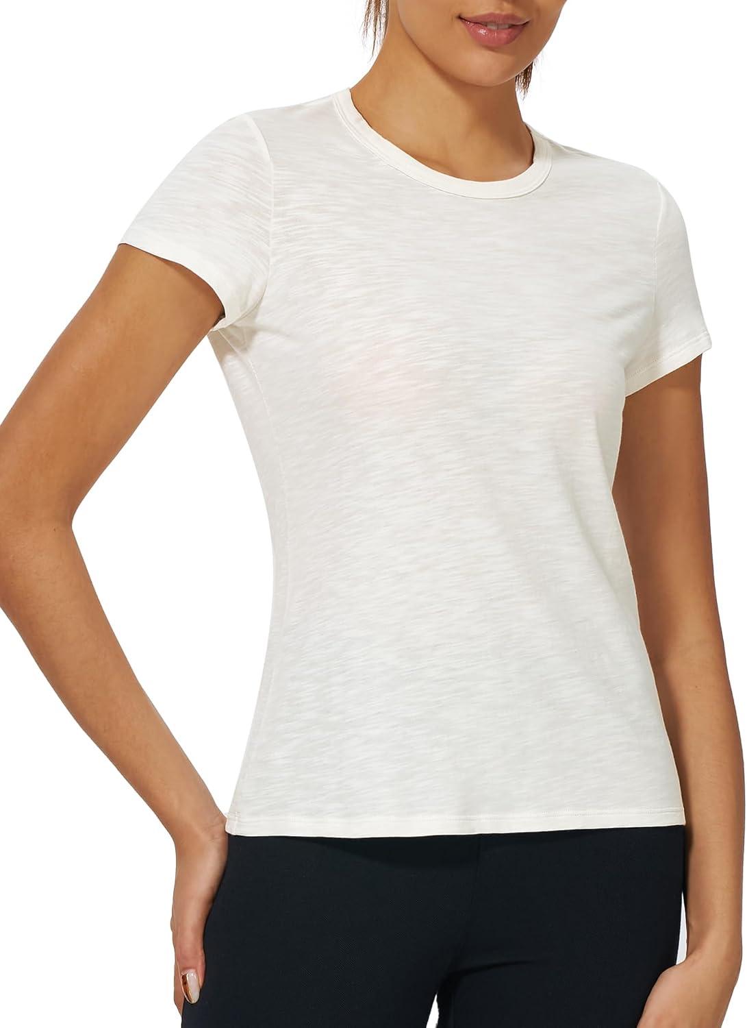 imageStelle Womens Modal Soft Crewneck Short Sleeve T Shirts Summer Casual Basic Tops TeesCreme