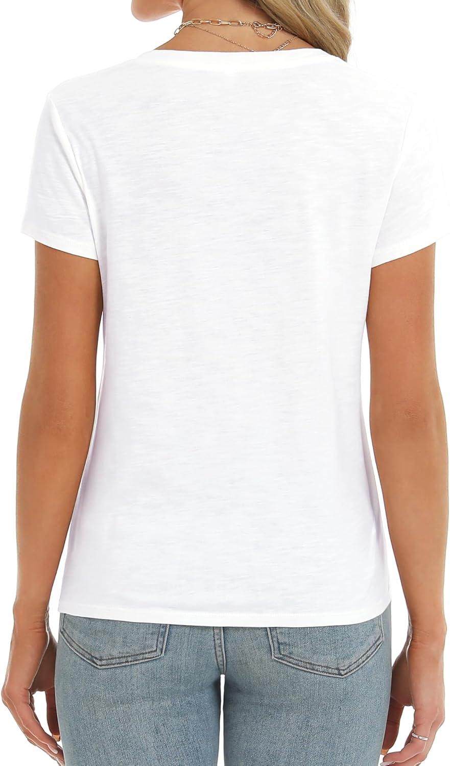 imageStelle Womens Modal Soft T Shirts Short Sleeve V Neck Basic Tee Casual Loose Fit Tops Lightweight Soft Summer Outfits ClothesWhite