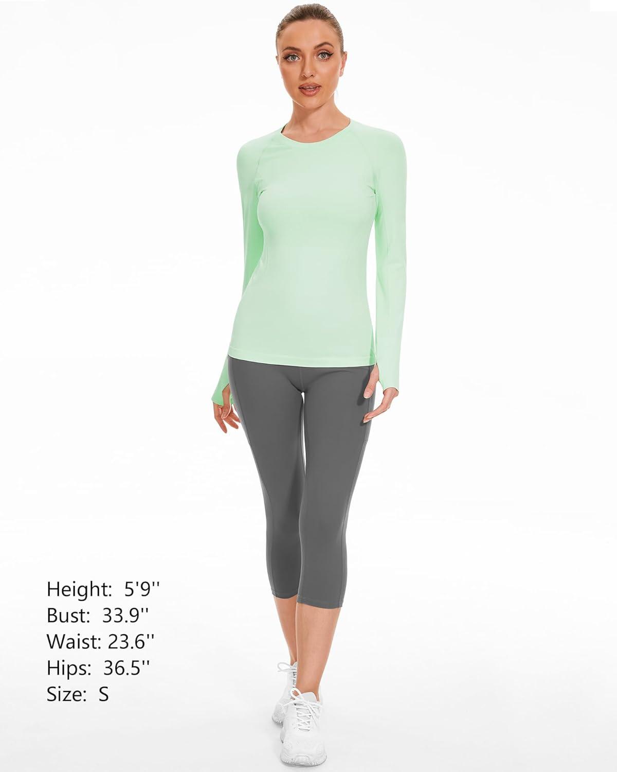 imageStelle Womens Seamless Workout Top Yoga Athletic Shirt with Thumb Hole Breathable for Sports Running Slim FitMint Green