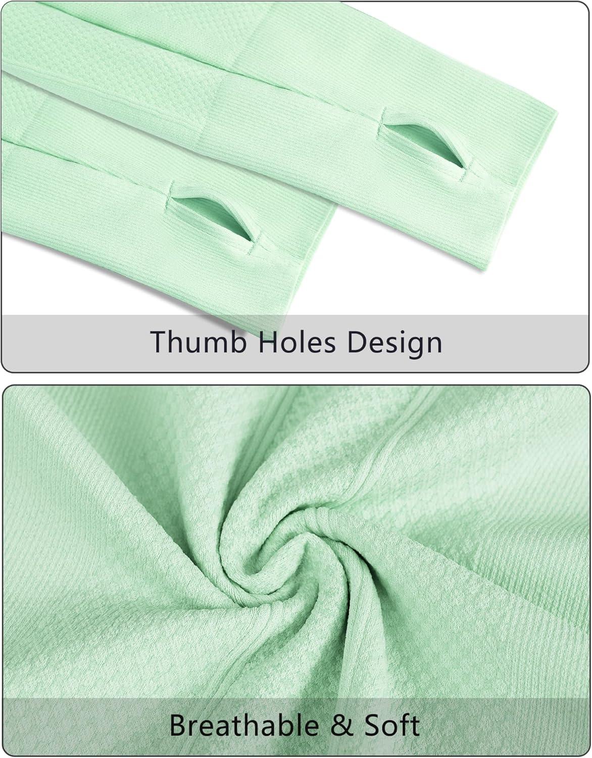 imageStelle Womens Seamless Workout Top Yoga Athletic Shirt with Thumb Hole Breathable for Sports Running Slim FitMint Green