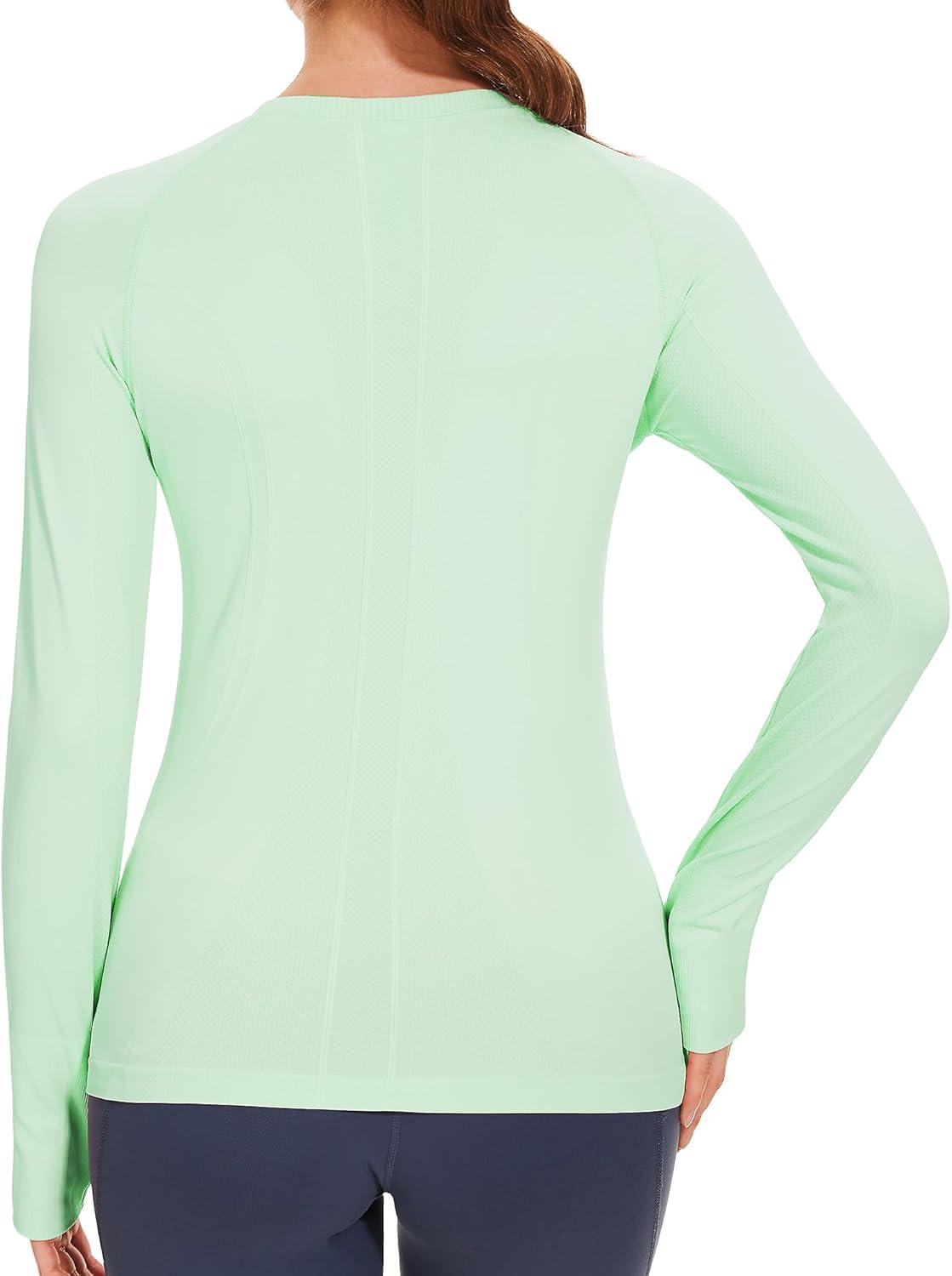 imageStelle Womens Seamless Workout Top Yoga Athletic Shirt with Thumb Hole Breathable for Sports Running Slim FitMint Green