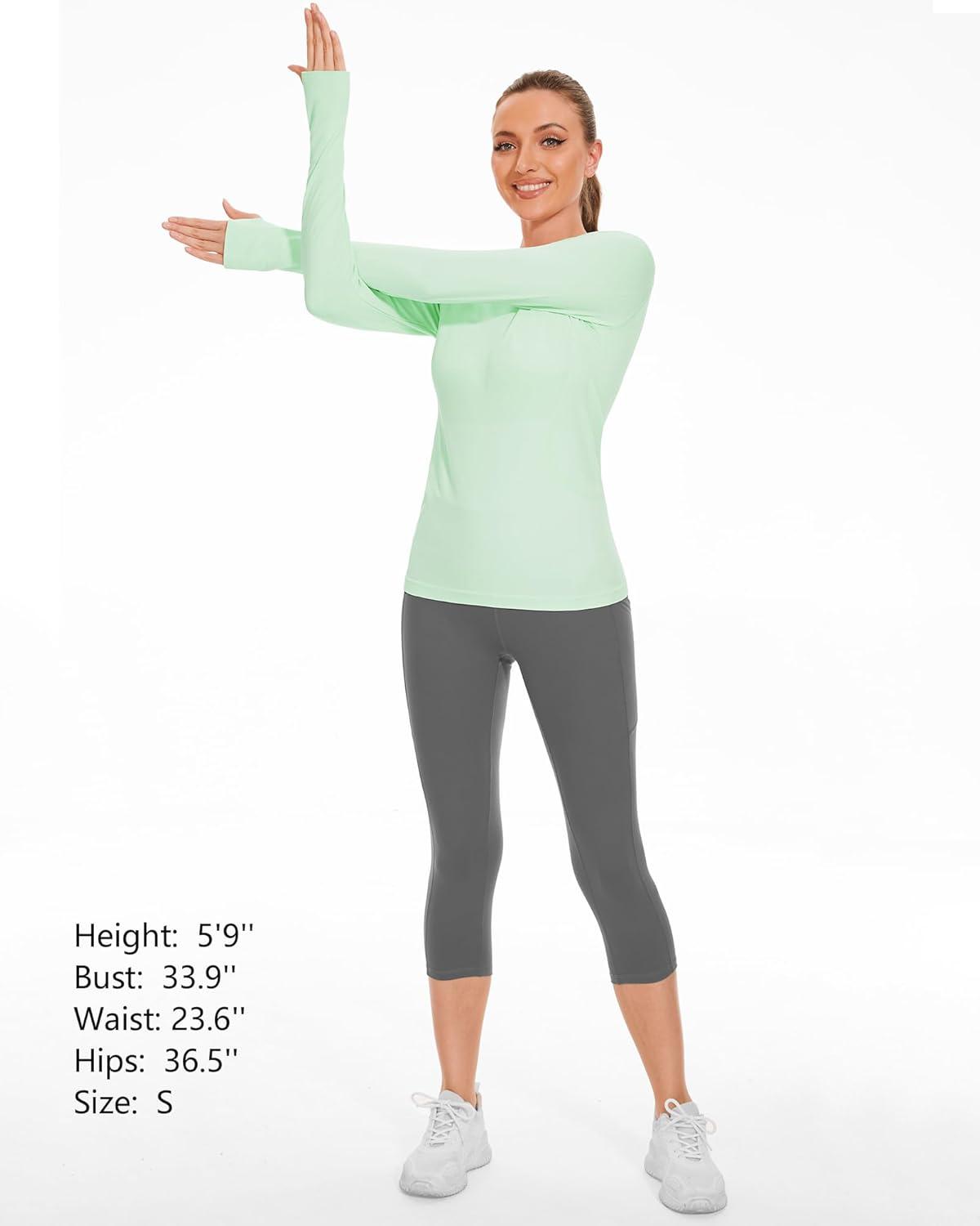imageStelle Womens Seamless Workout Top Yoga Athletic Shirt with Thumb Hole Breathable for Sports Running Slim FitMint Green