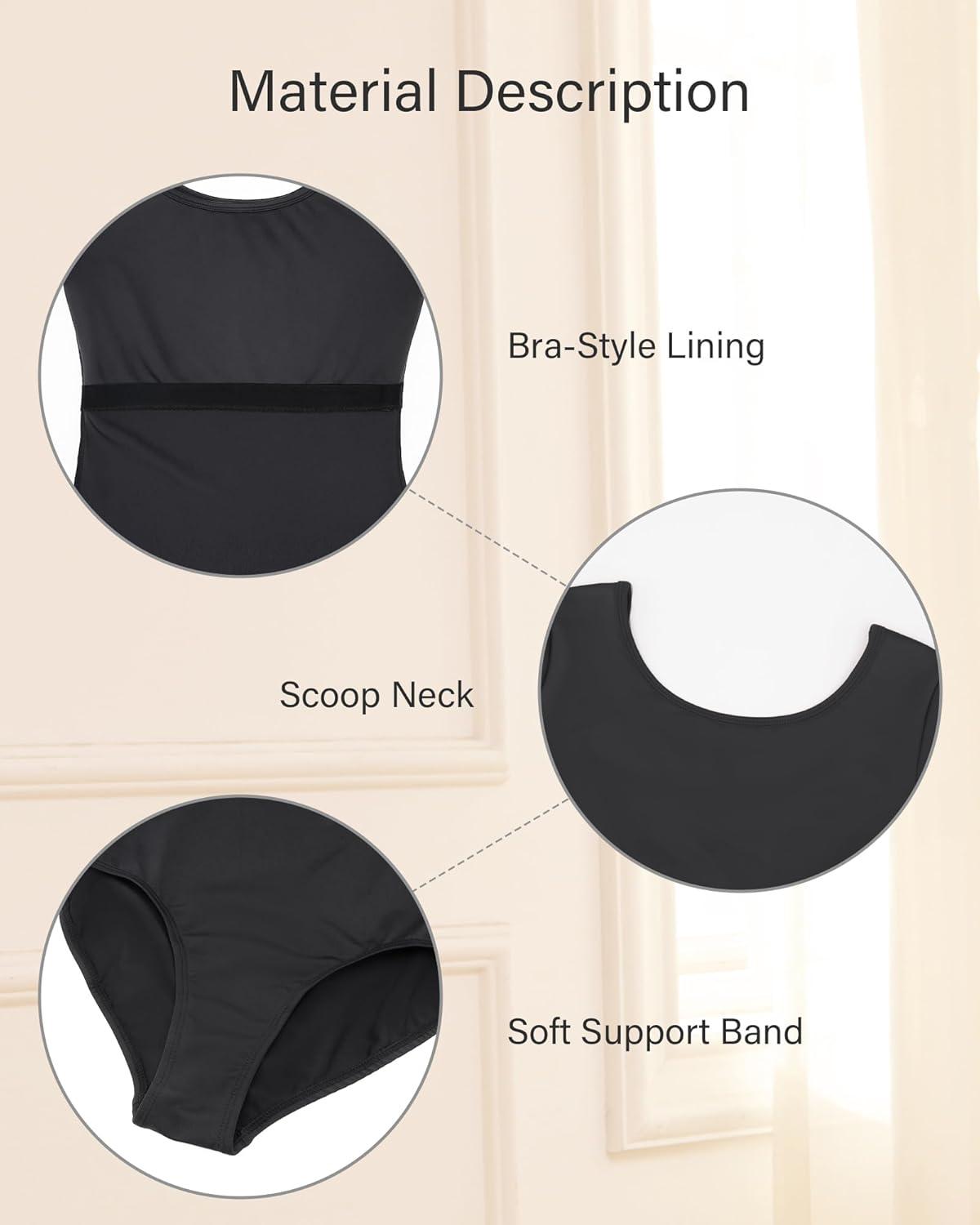 imageStelle Womens Short Sleeve Leotard for Ballet Dance Costumes Scoop Neck Sleeveless Double Lined BodysuitBlack