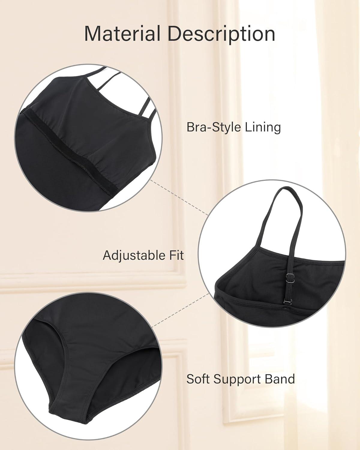 imageStelle Womens Short Sleeve Leotard for Ballet Dance Costumes Scoop Neck Sleeveless Double Lined BodysuitBlack