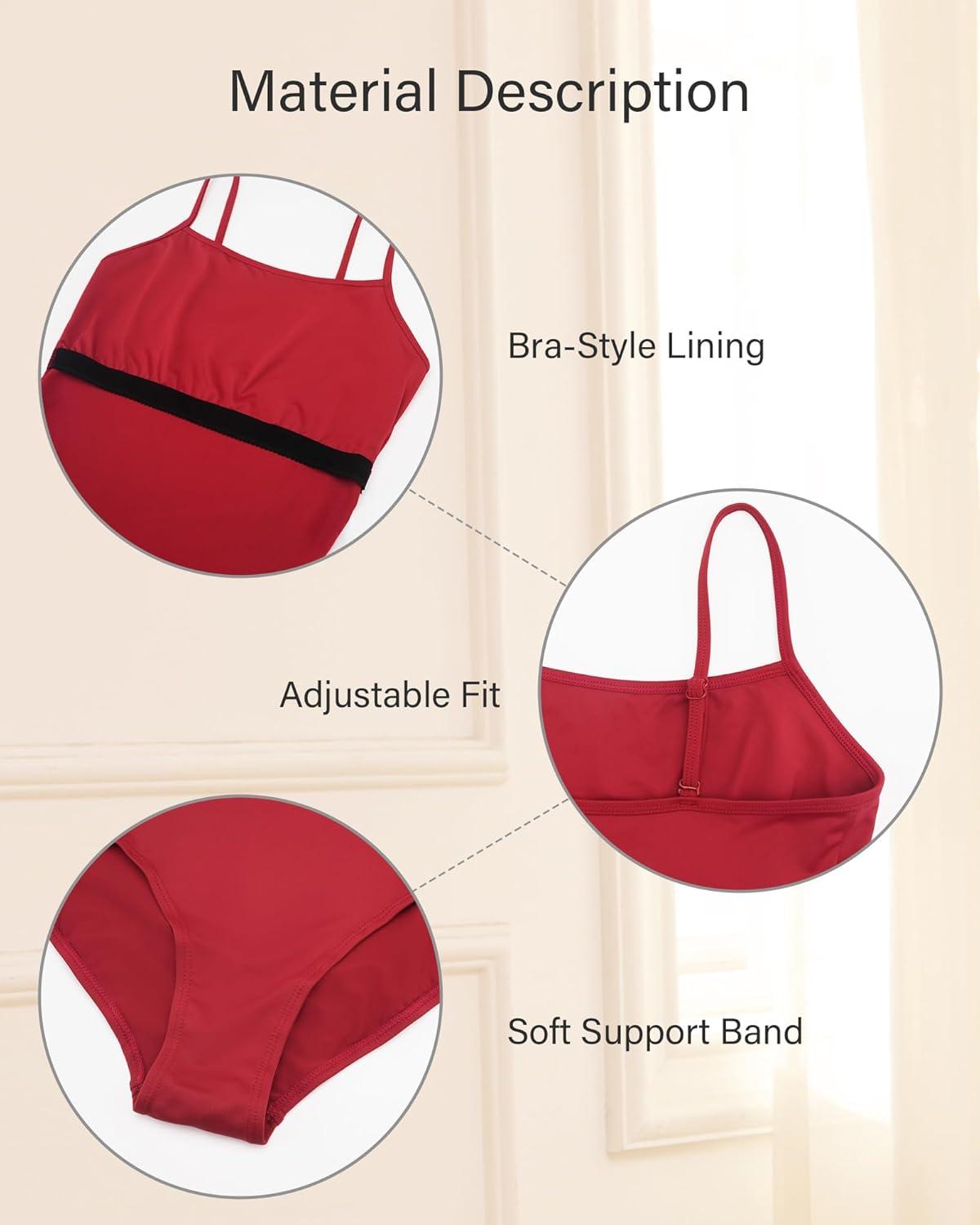 imageStelle Womens Short Sleeve Leotard for Ballet Dance Costumes Scoop Neck Sleeveless Double Lined BodysuitCrimson