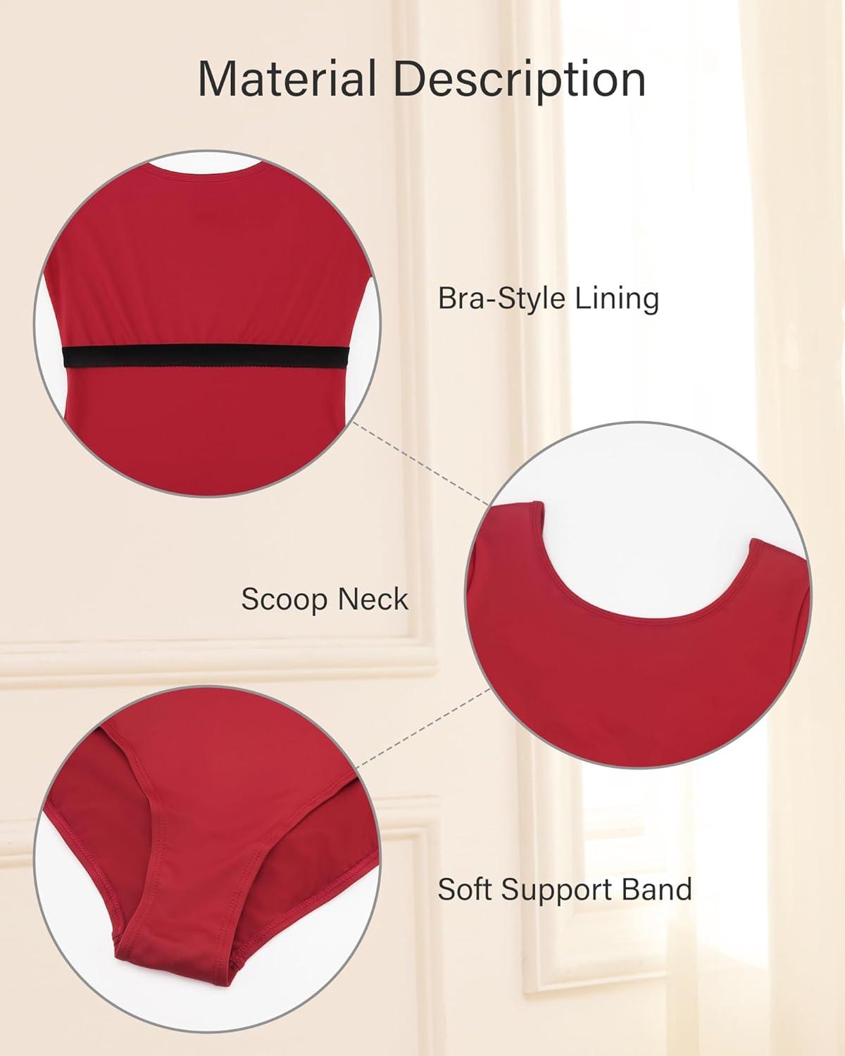 imageStelle Womens Short Sleeve Leotard for Ballet Dance Costumes Scoop Neck Sleeveless Double Lined BodysuitCrimson