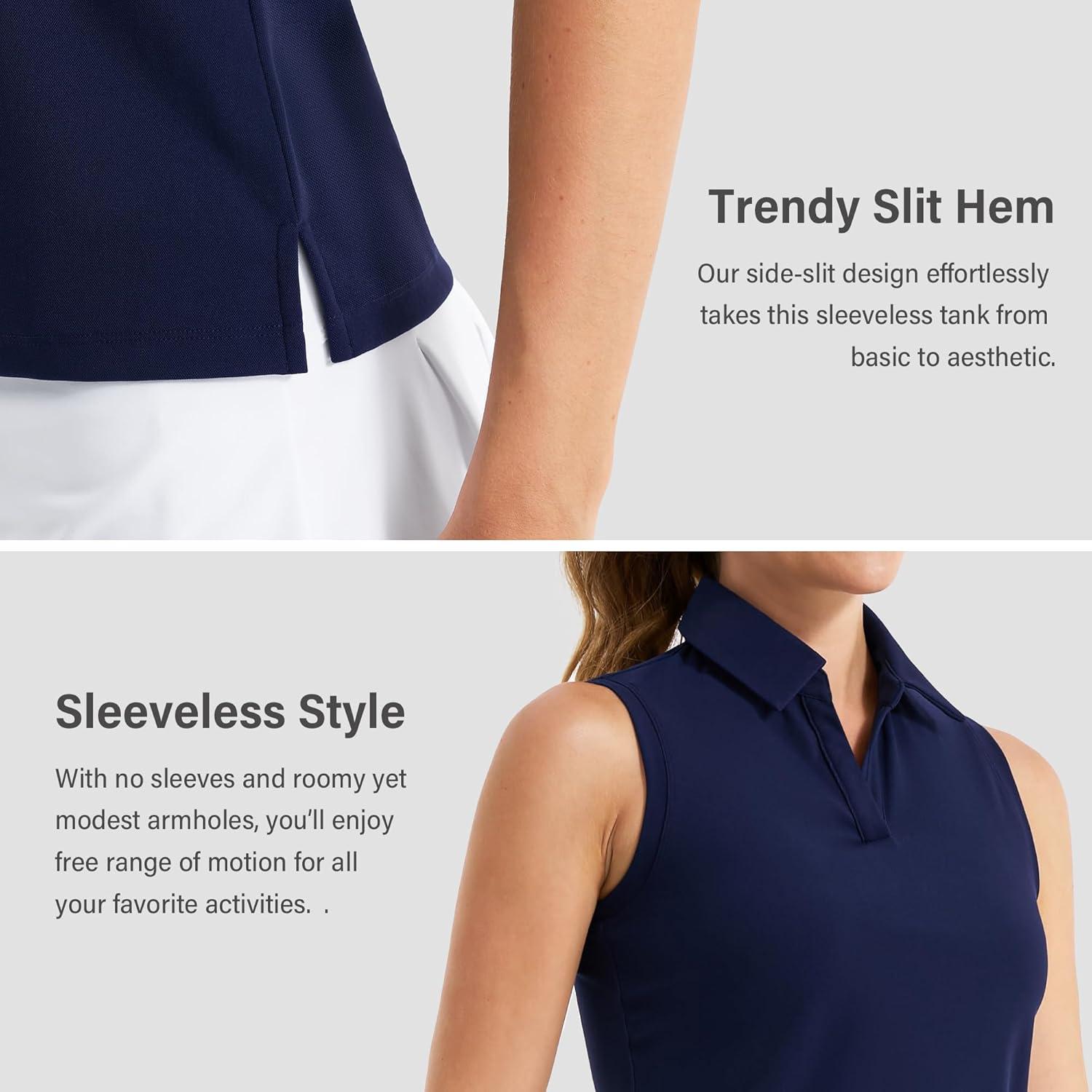 imageStelle Womens Sleeveless Golf Polo Shirts Tennis Shirts V Neck Quick Dry with CollarNavy