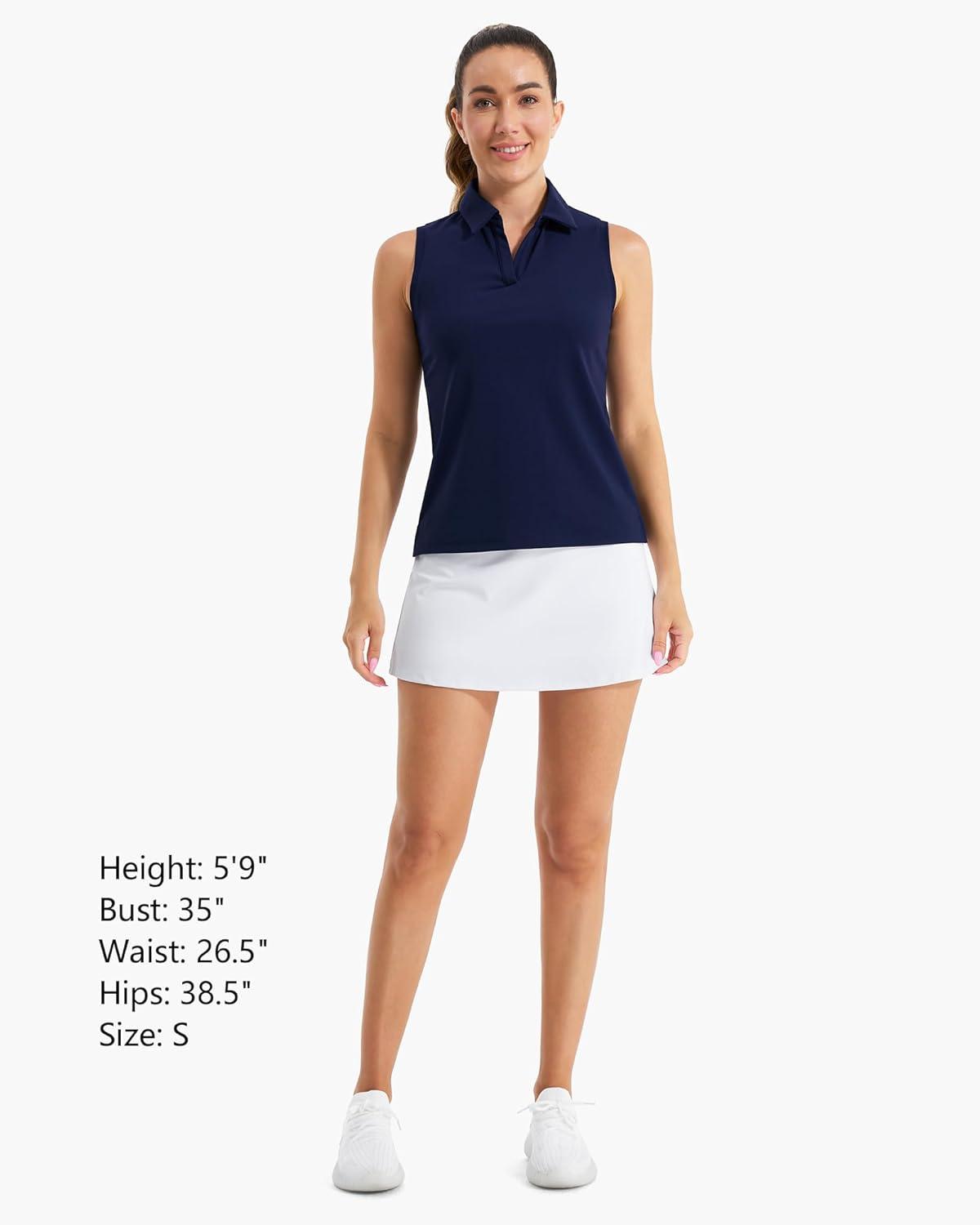 imageStelle Womens Sleeveless Golf Polo Shirts Tennis Shirts V Neck Quick Dry with CollarNavy