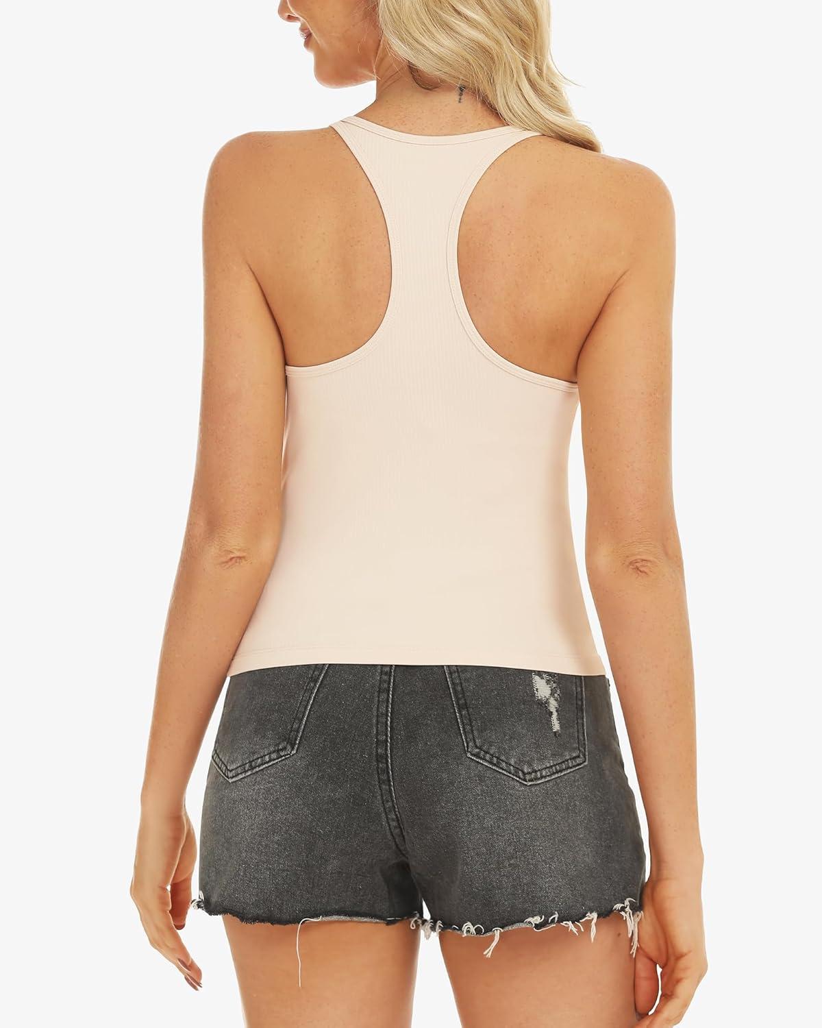 imageStelle Womens Sleeveless Tank Tops Scoop Neck Ribbed Racerback Camisole Tops for Workout CasualVanilla