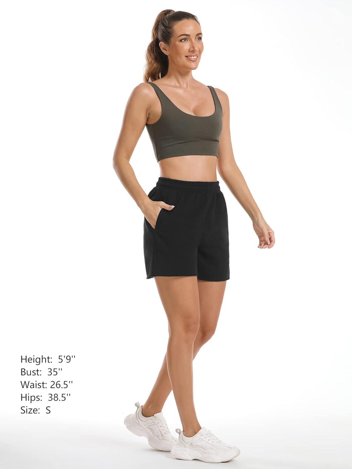 imageStelle Womens Sweat Shorts Casual Drawstring Shorts Comfy Cotton High Waisted Workout Lounge Shorts with PocketsBlack Sweat Shorts