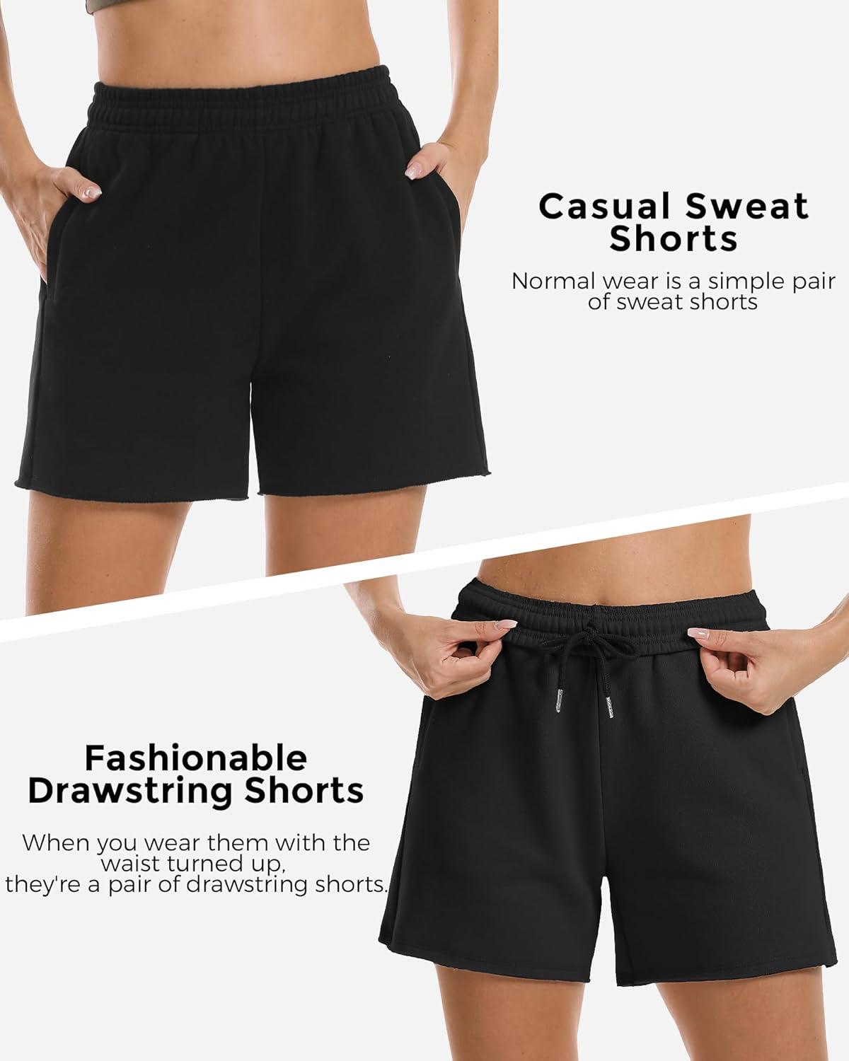 imageStelle Womens Sweat Shorts Casual Drawstring Shorts Comfy Cotton High Waisted Workout Lounge Shorts with PocketsBlack Sweat Shorts