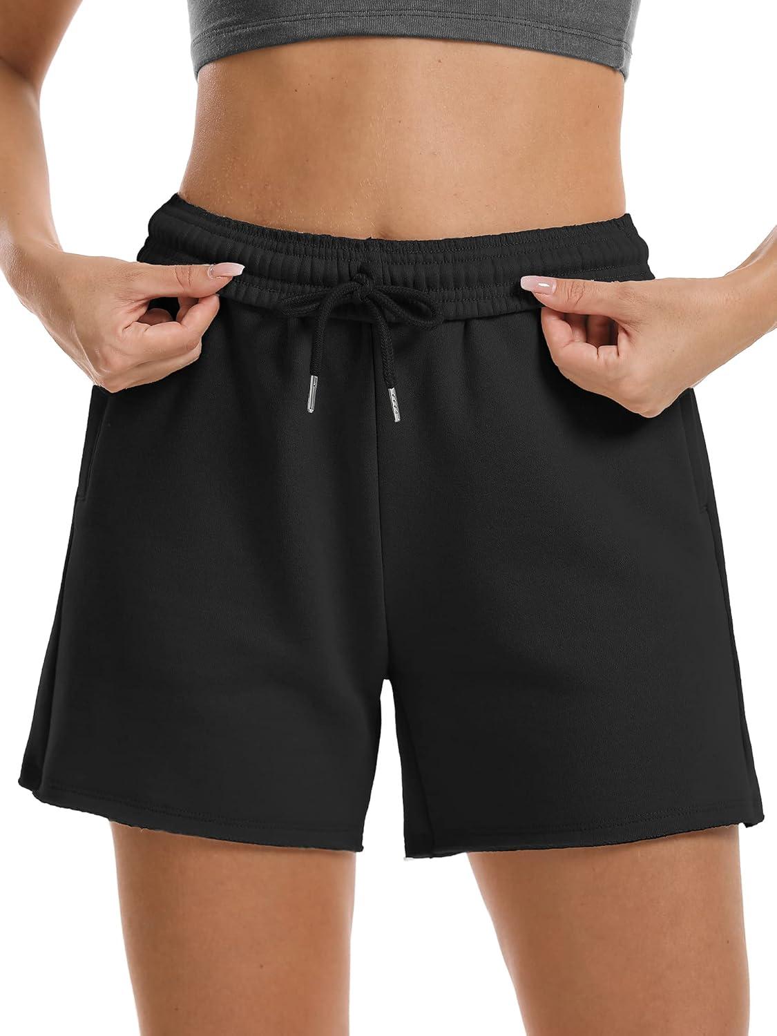 imageStelle Womens Sweat Shorts Casual Drawstring Shorts Comfy Cotton High Waisted Workout Lounge Shorts with PocketsBlack Sweat Shorts