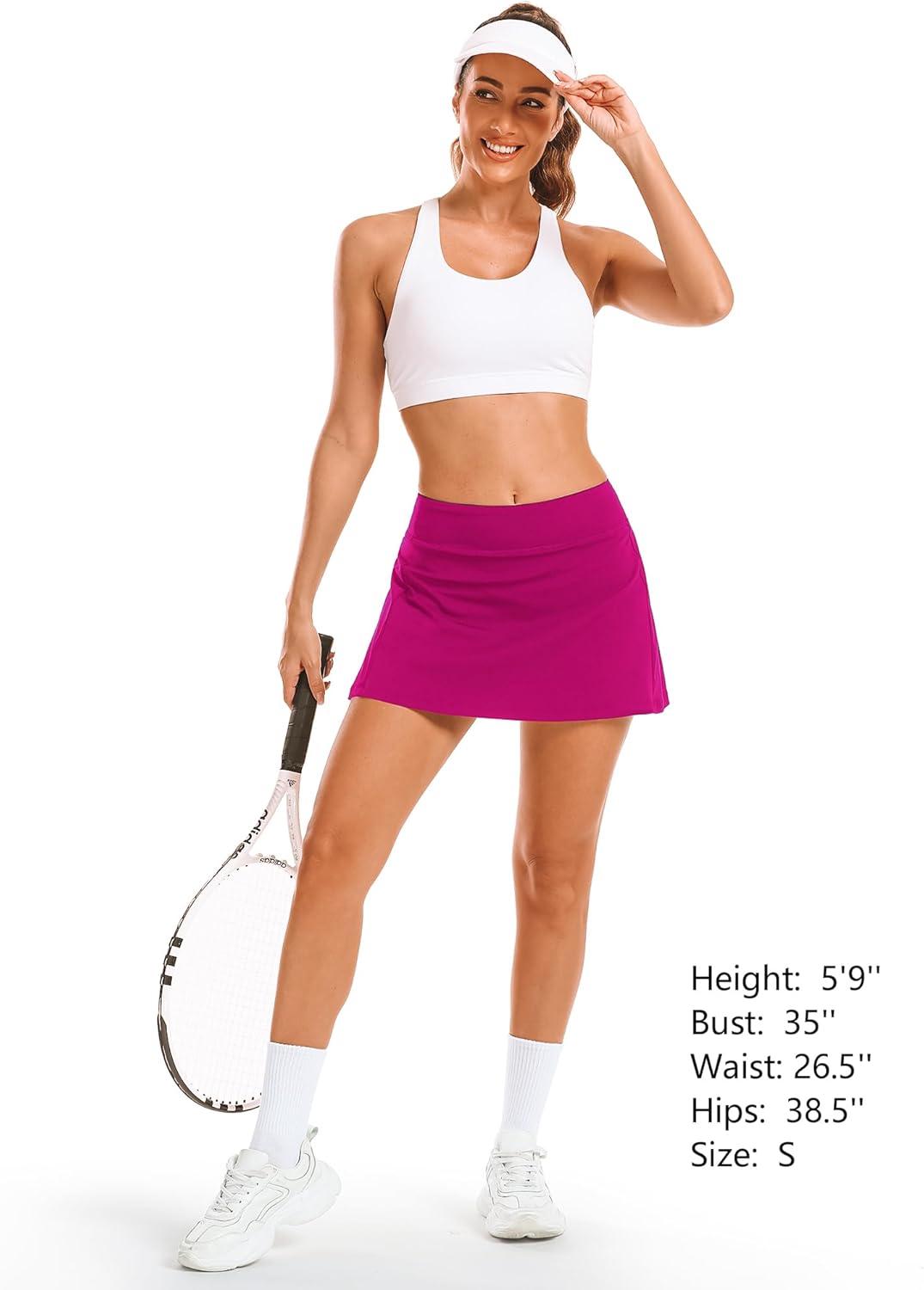 imageStelle Womens Tennis Golf Skirts High Waisted with Pockets Inner Shorts for Athletic Skorts Sports Running PickleballFuchsia