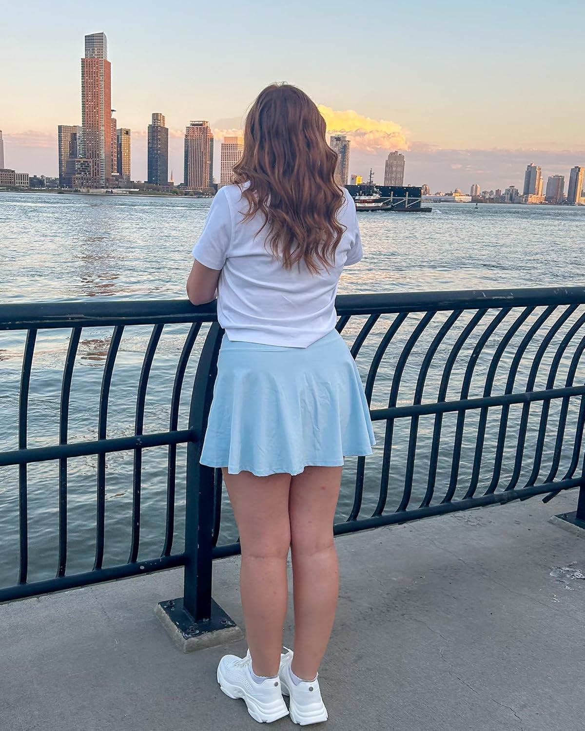 imageStelle Womens Tennis Golf Skirts High Waisted with Pockets Inner Shorts for Athletic Skorts Sports Running PickleballLight Blue