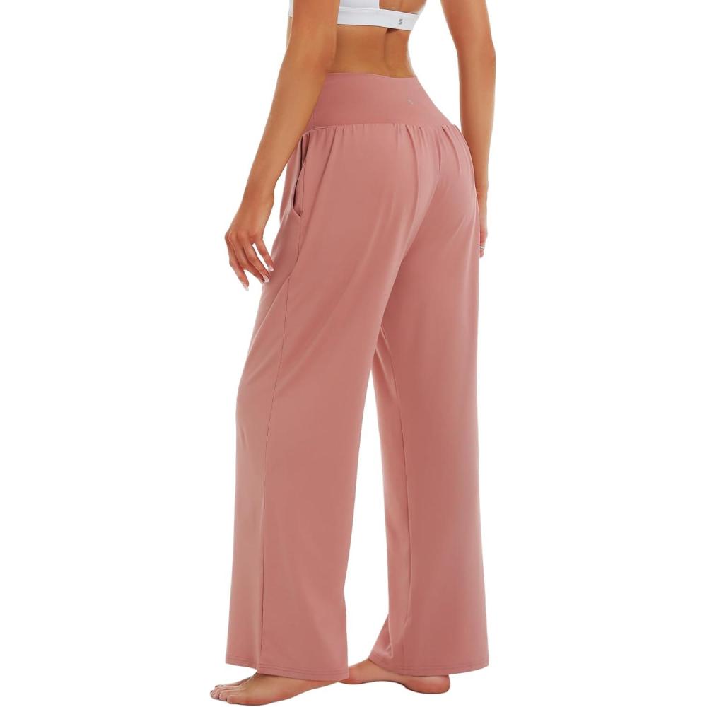 imageStelle 28 Wide Leg Yoga Pants Womens High Waisted Cozy Sweatpants Flowy Sports Athletic Lounge Pants with PocketsDusty Pink