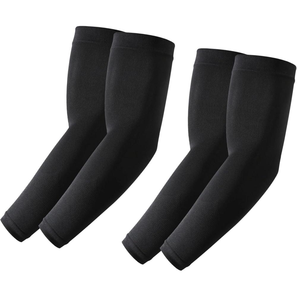 imageStelle Arm Sleeves UV Sun Protection Compression Cooling Sleeves UPF 50 for Women Men SportWorkingTattoo Cover up2 Pairsblack