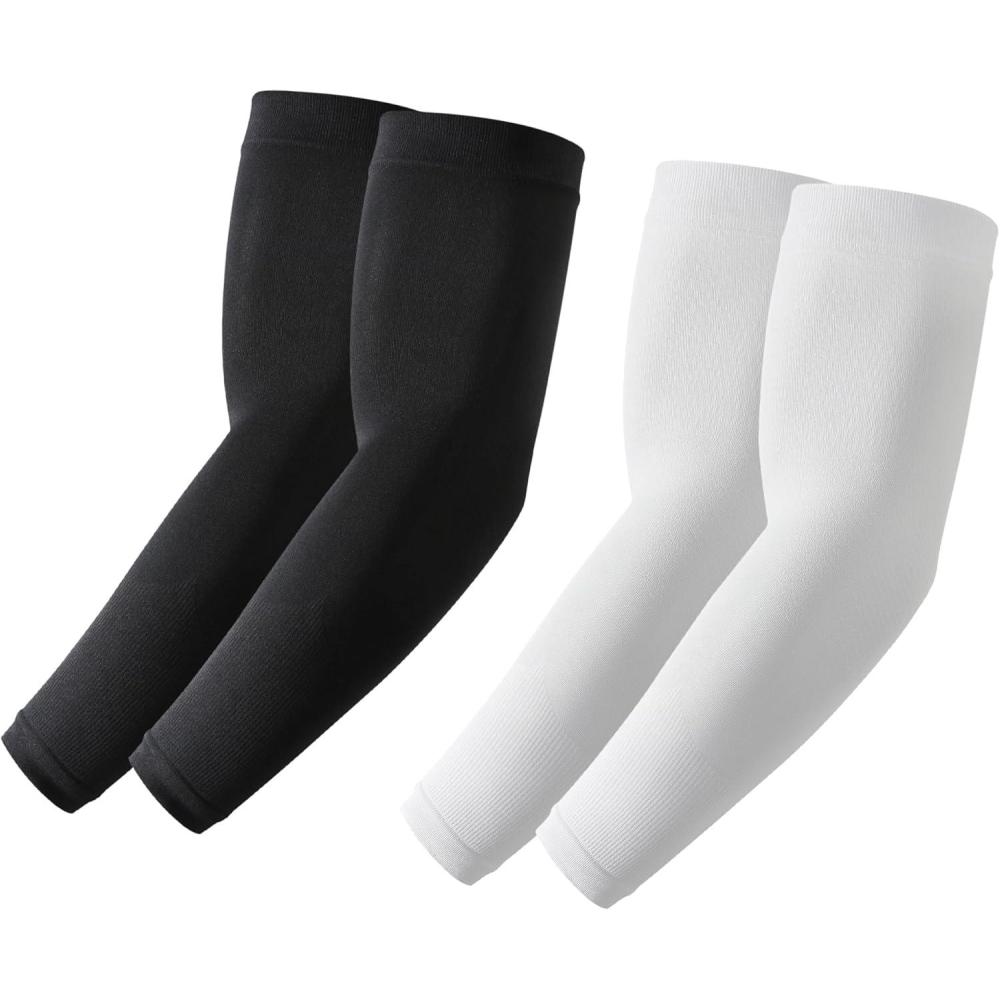 imageStelle Arm Sleeves UV Sun Protection Compression Cooling Sleeves UPF 50 for Women Men SportWorkingTattoo Cover up2 Pairsblackgrey