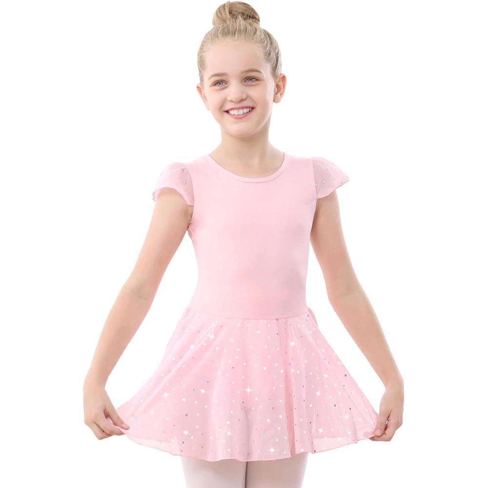 imageStelle Ballet Leotards for Girls Dance Leotard with Skirt Toddler Pink Ballet Outfit Ruffle Sleeve Kids Dance Dress1ballet Pinkshiny Skirt