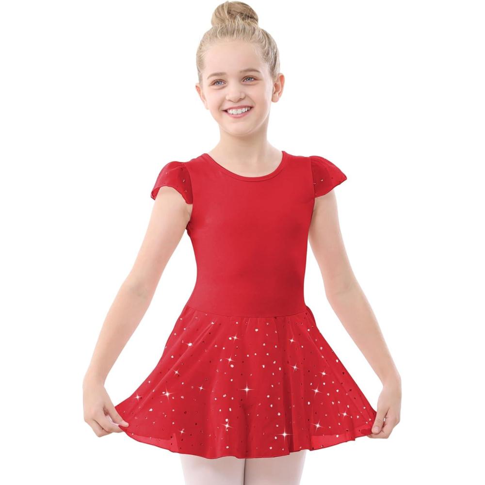 imageStelle Ballet Leotards for Girls Dance Leotard with Skirt Toddler Pink Ballet Outfit Ruffle Sleeve Kids Dance Dress1redshiny Skirt
