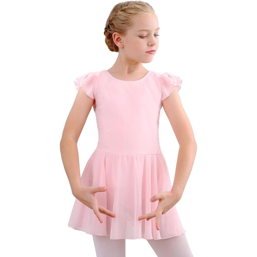 imageStelle Ballet Leotards for Girls Dance Leotard with Skirt Toddler Pink Ballet Outfit Ruffle Sleeve Kids Dance Dress2ballet Pink