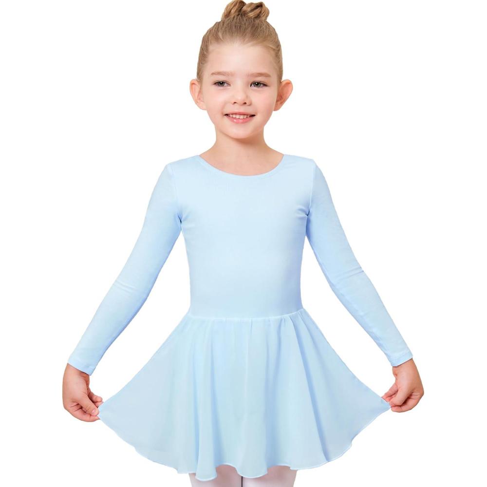 imageStelle Ballet Leotards for Girls Long Sleeve Toddler Dance Leotard Outfits with Skirt ClassicLittleBig KidBlue