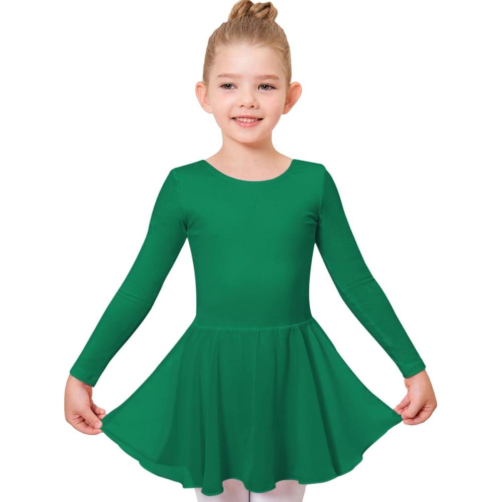 imageStelle Ballet Leotards for Girls Long Sleeve Toddler Dance Leotard Outfits with Skirt ClassicLittleBig KidGreen