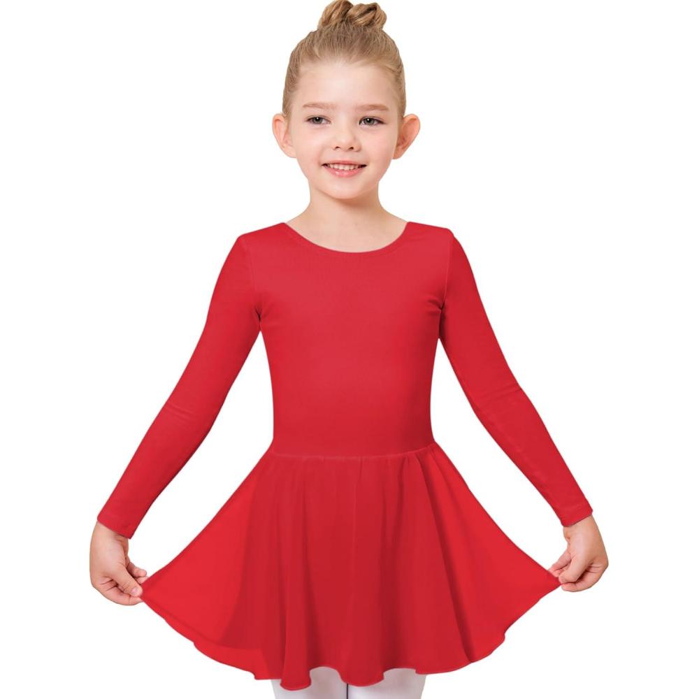 imageStelle Ballet Leotards for Girls Long Sleeve Toddler Dance Leotard Outfits with Skirt ClassicLittleBig KidRed