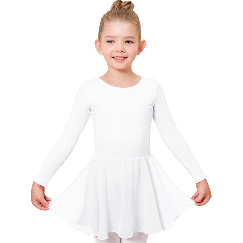 imageStelle Ballet Leotards for Girls Long Sleeve Toddler Dance Leotard Outfits with Skirt ClassicLittleBig KidWhite