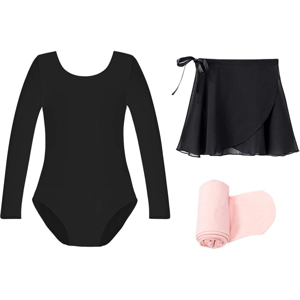 imageStelle Ballet Leotards for Girls Toddler Dance Dress Outfit Combo with Skirt and Tights ToddlerLittle KidBig KidBlack