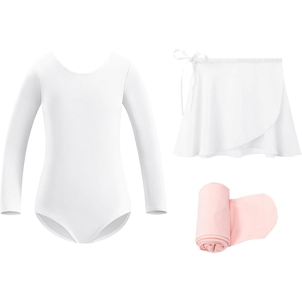 imageStelle Ballet Leotards for Girls Toddler Dance Dress Outfit Combo with Skirt and Tights ToddlerLittle KidBig KidWhite