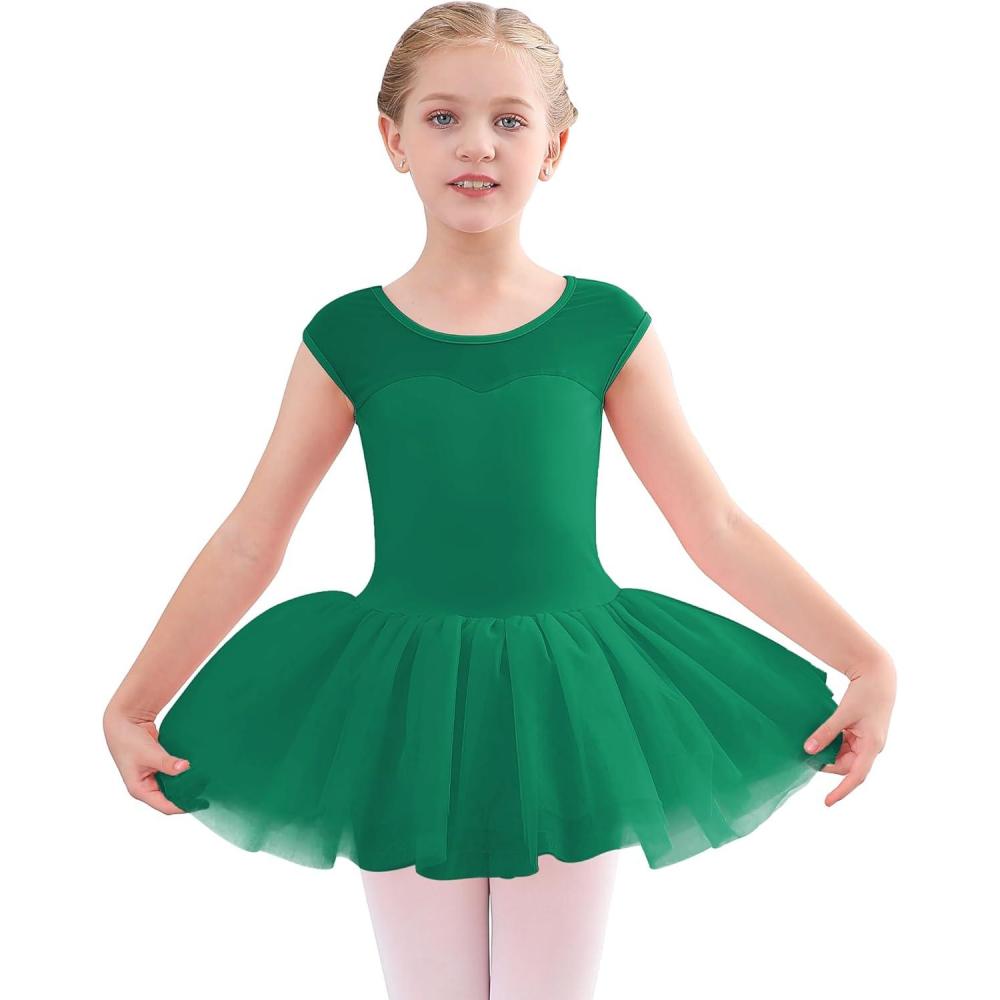 imageStelle Ballet Leotards for Girls Toddler Leotard with Tutu Skirt Dance Tutu Dress LittleBig Kid01green