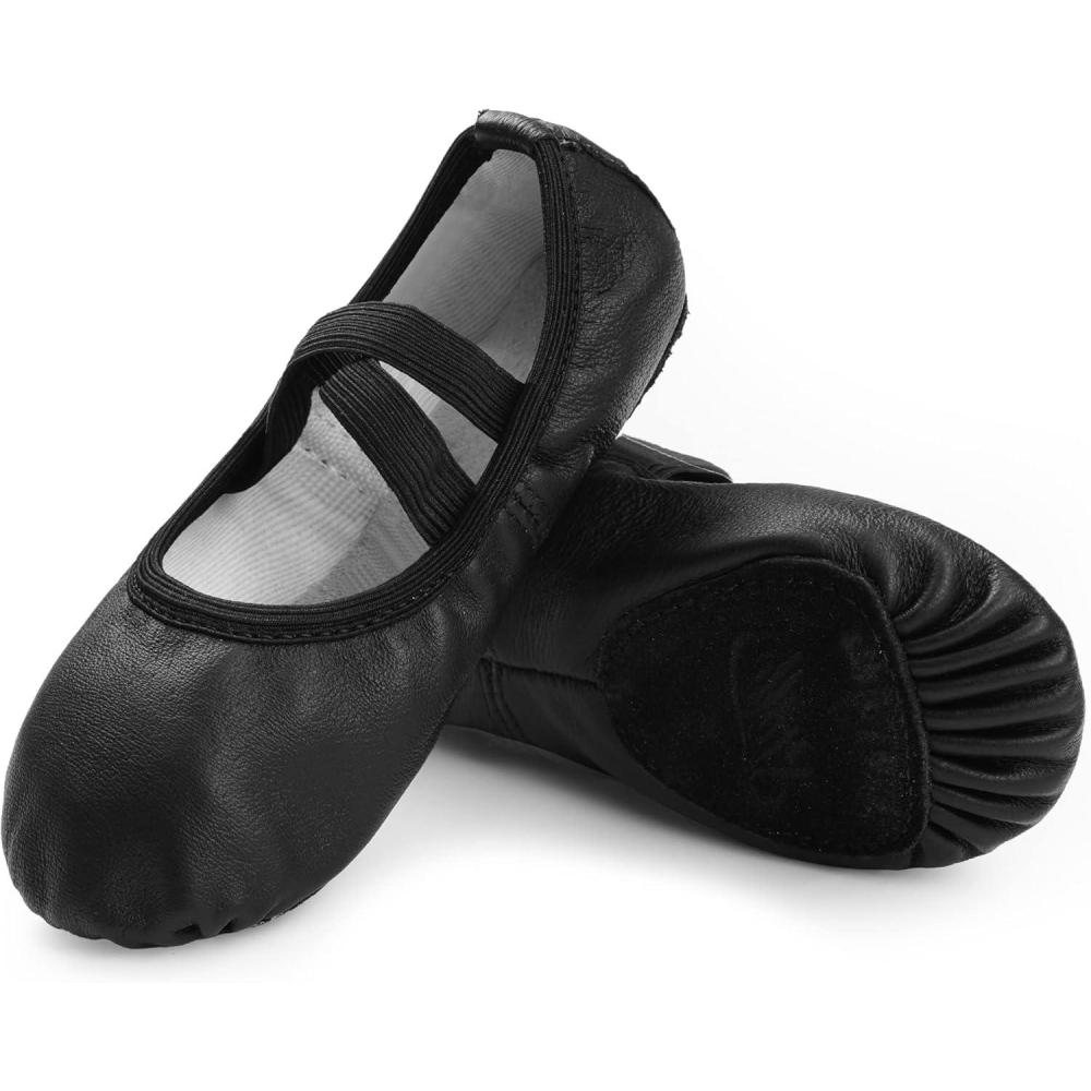 imageStelle Ballet Shoes for Girls Dance Slippers Genuine Leather Ballerina Shoes for ToddlerLittle KidBig KidBlack Notie