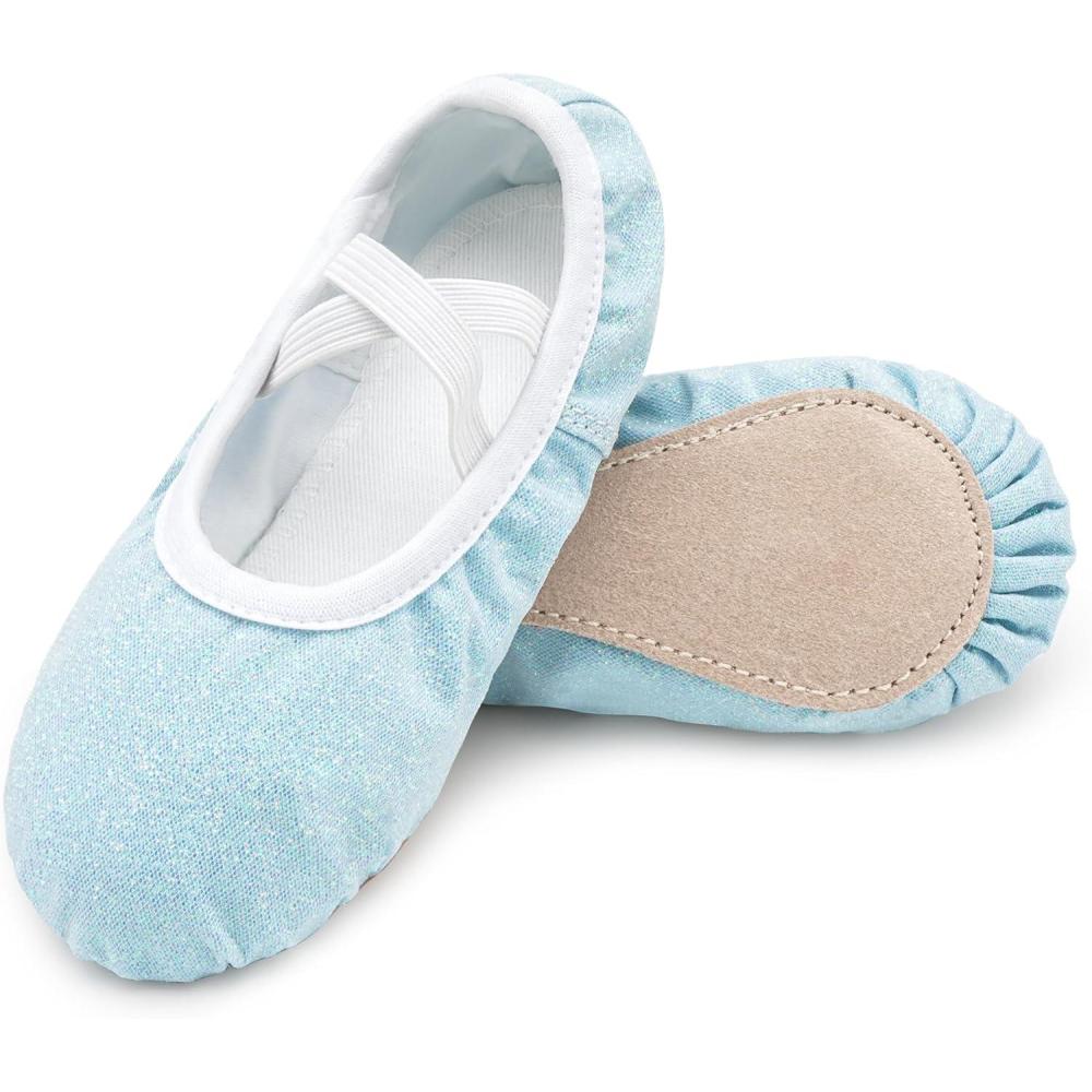 imageStelle Ballet Shoes for Girls Glitter  Metallic Faux Leather Ballet Slippers Dance Shoes for ToddlerLittleBig KidsBlue Glitter