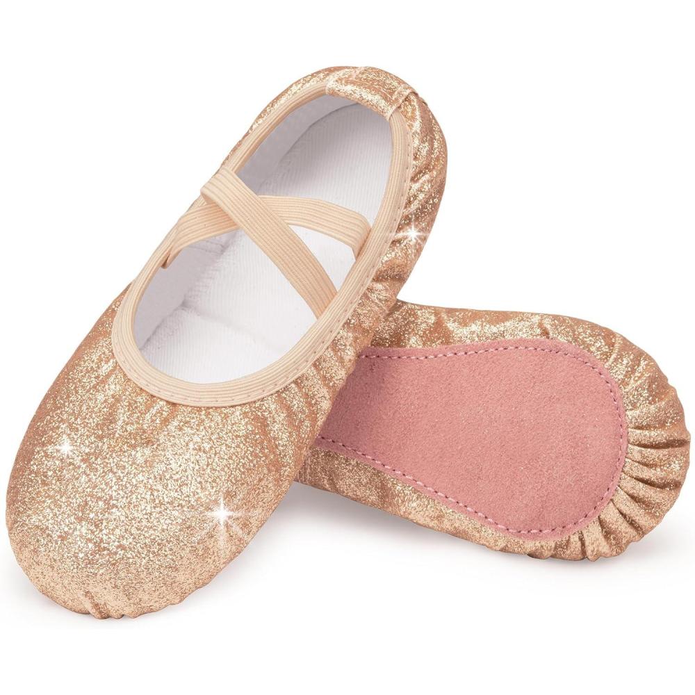 imageStelle Ballet Shoes for Girls Glitter  Metallic Faux Leather Ballet Slippers Dance Shoes for ToddlerLittleBig KidsGold Glitter
