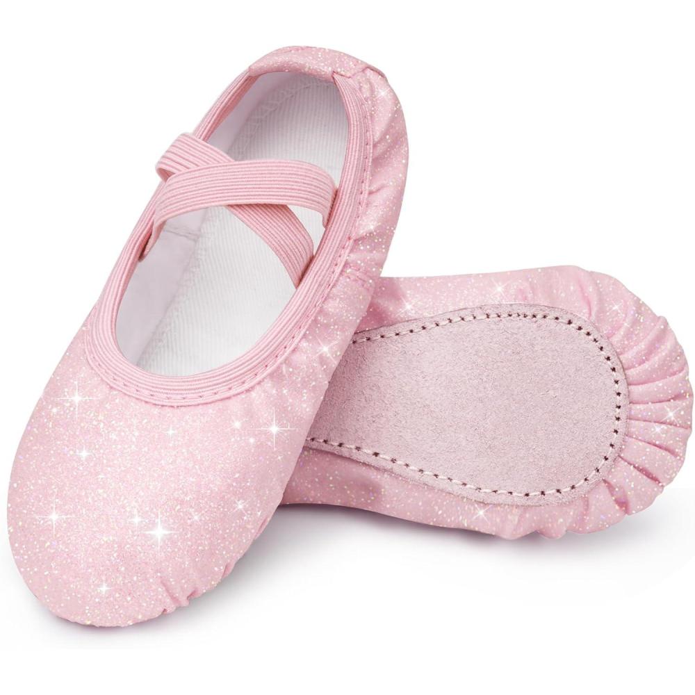 imageStelle Ballet Shoes for Girls Glitter  Metallic Faux Leather Ballet Slippers Dance Shoes for ToddlerLittleBig KidsPink Glitter