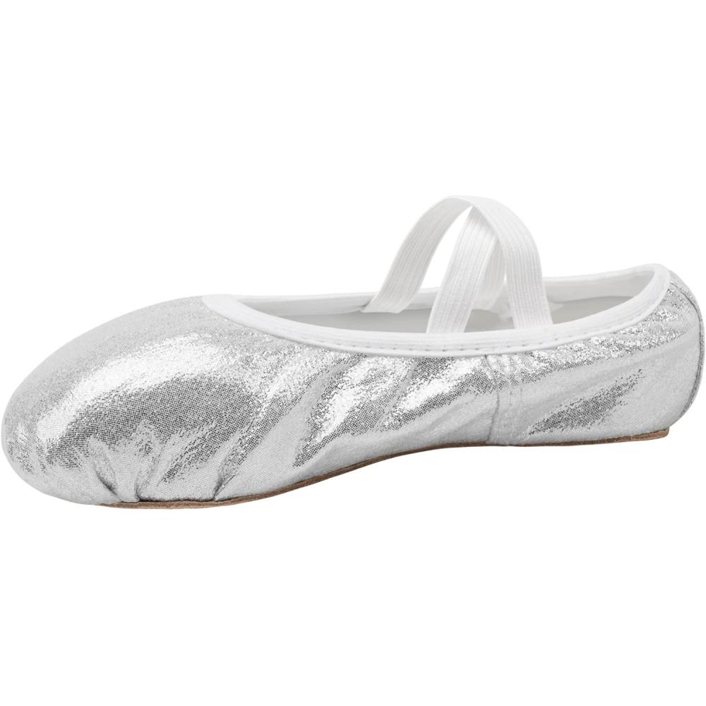 imageStelle Ballet Shoes for Girls Glitter  Metallic Faux Leather Ballet Slippers Dance Shoes for ToddlerLittleBig KidsSilver