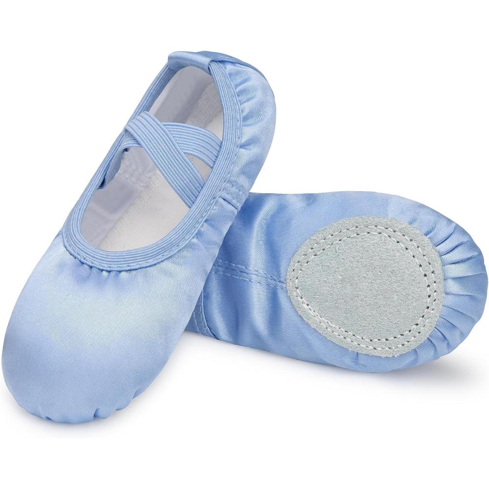 imageStelle Ballet Shoes for Girls SatinRibbons Ballet Slippers Dance ShoesToddlerLittleBig KidsPale Blueno Ribbon