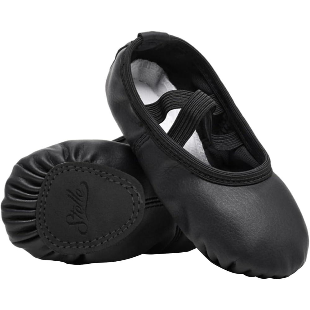 imageStelle Ballet Shoes for Girls Toddler Ballet Slippers Soft Leather Boys Dance Shoes for ToddlerLittle KidBig KidBlack